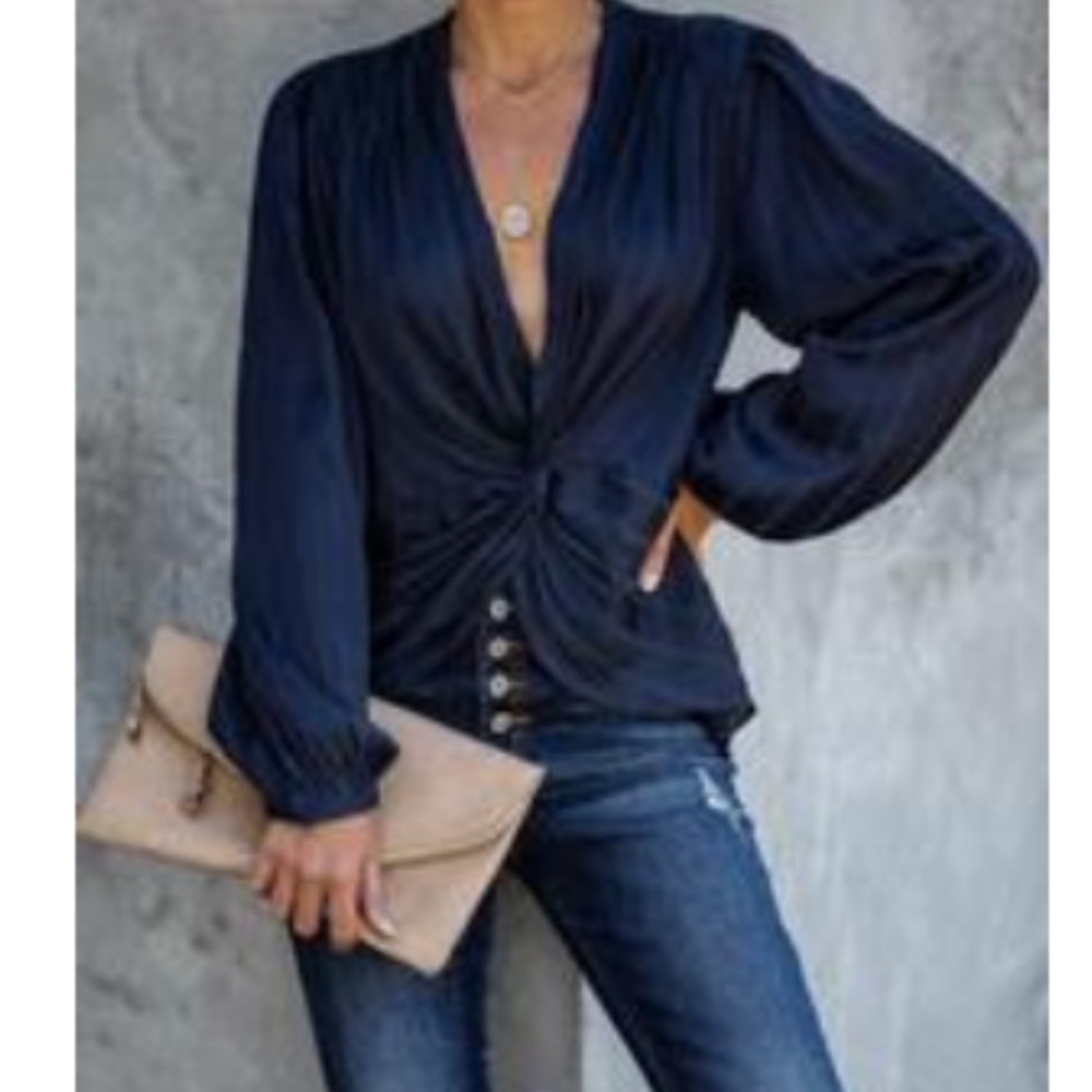 Navy Twist Blouse
